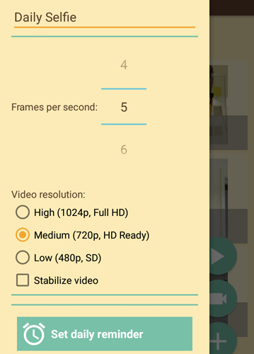SelfieLapse: Video settings